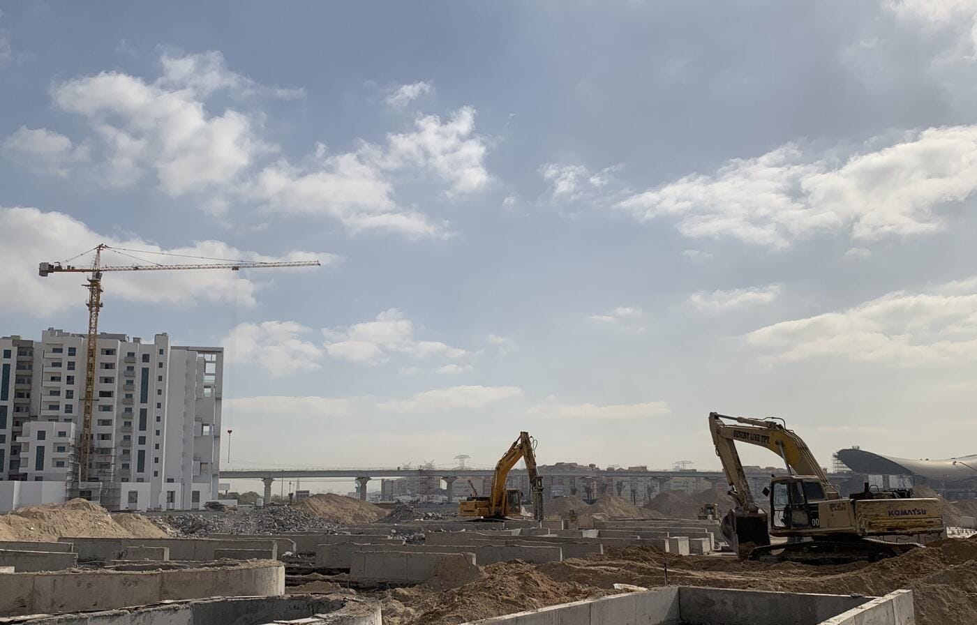 Komatsu excavator at foundation removal site Jebel Ali
