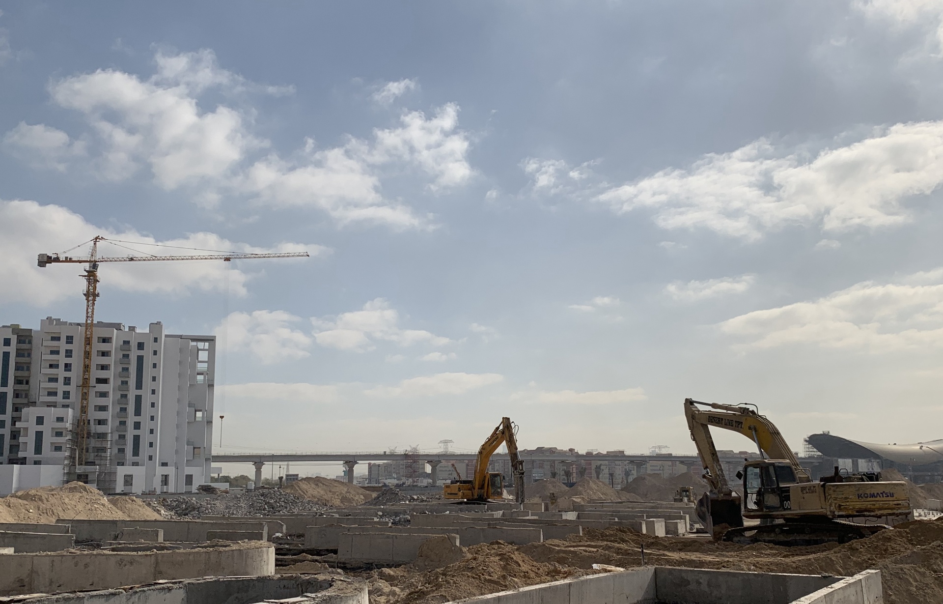 Komatsu excavator at foundation removal site Jebel Ali