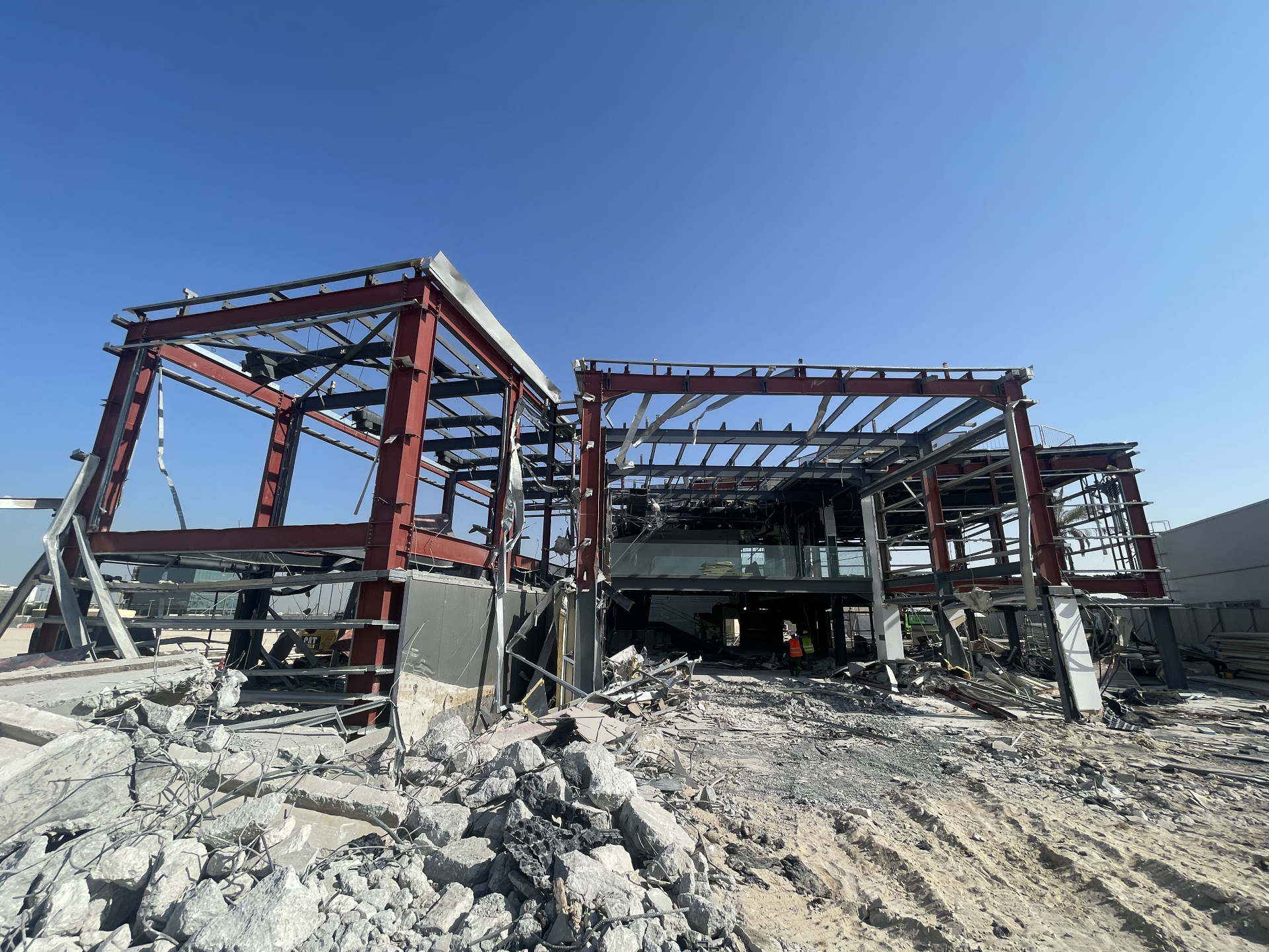 Steel frame exposed during Czech Pavilion demolition