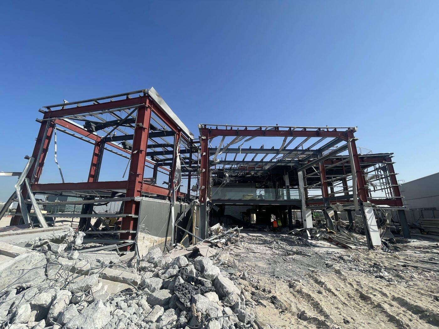Steel frame exposed during Czech Pavilion demolition