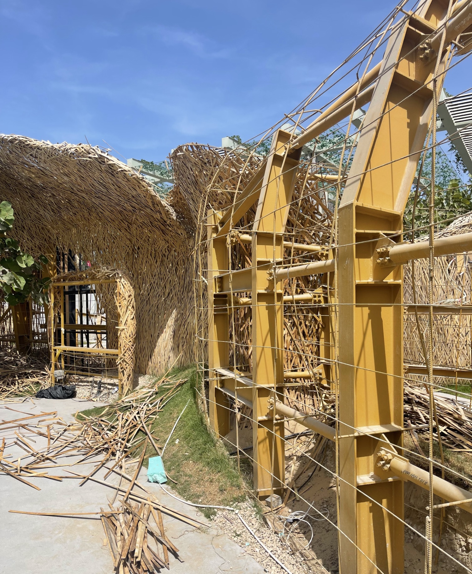 ICD Pavilion demolition with debris and steel framework
