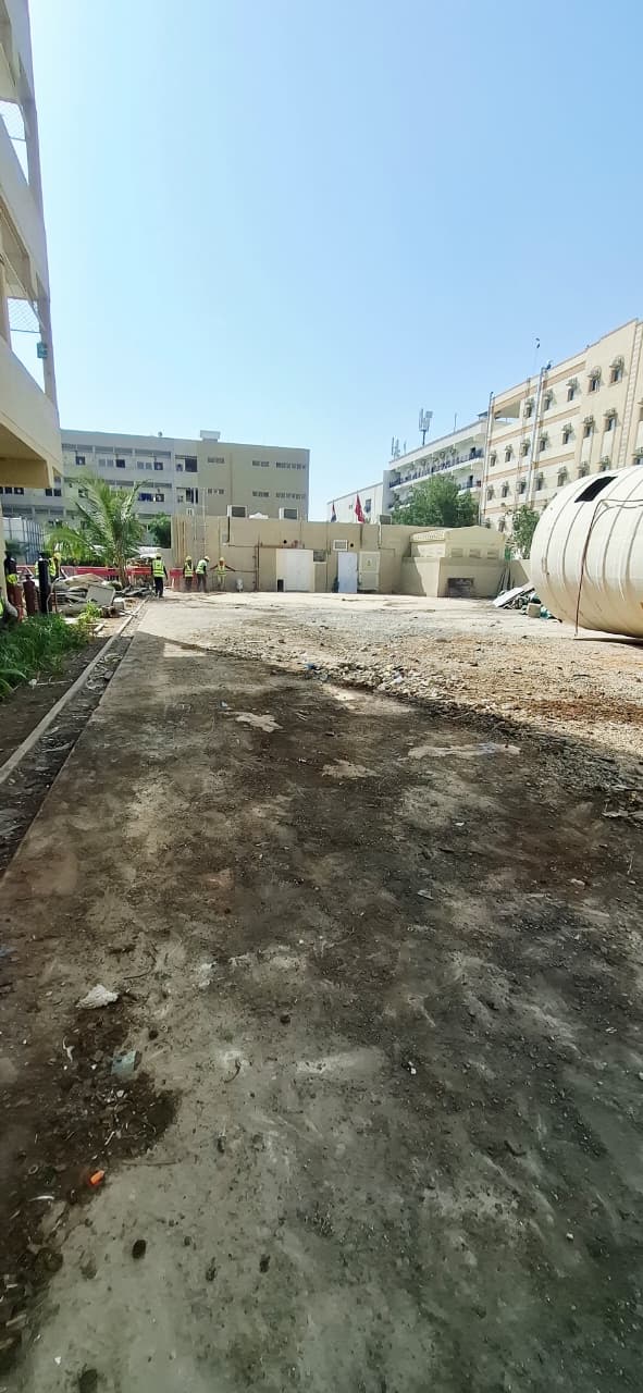 Fully cleared sewerage treatment plant site at G+2 G+3 camp Jebel Ali after USF Demolition Works completion