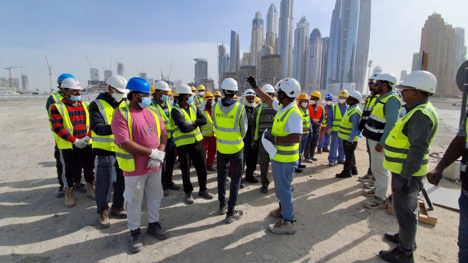 Safety team gathering for emergency mock drill