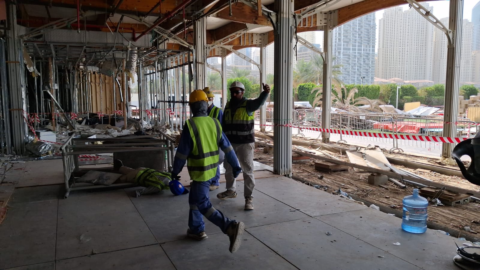 Safety coordinators directing emergency response during mock drill at Zero Gravity