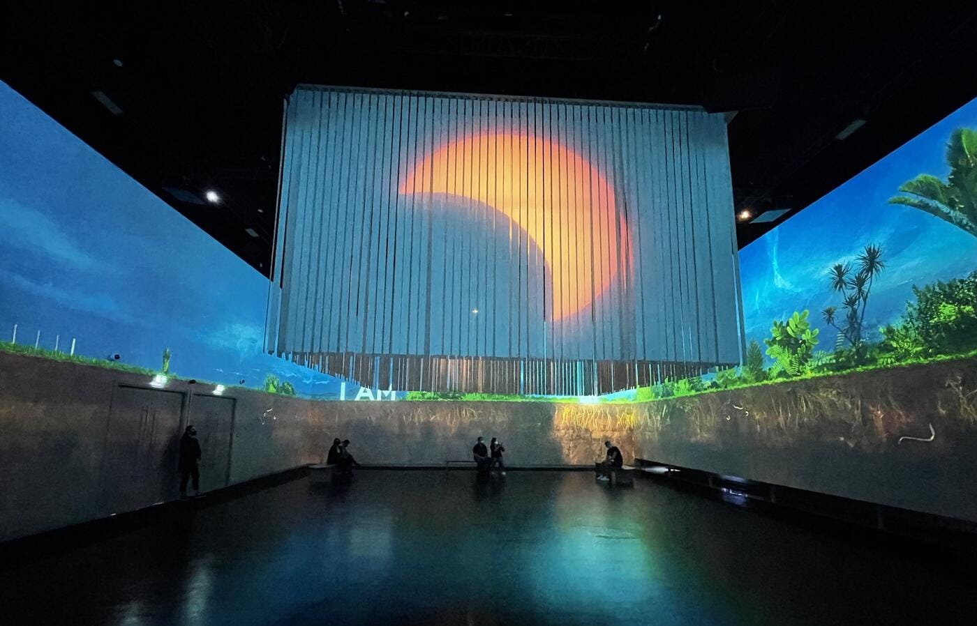 New Zealand Pavilion immersive interior with projection walls and sunset display