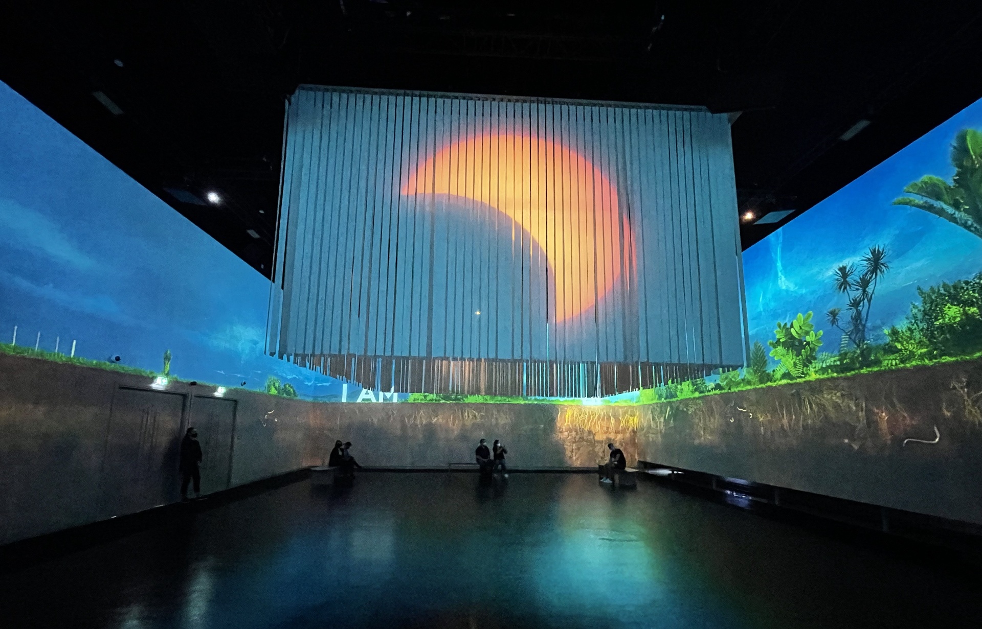New Zealand Pavilion immersive interior with projection walls and sunset display