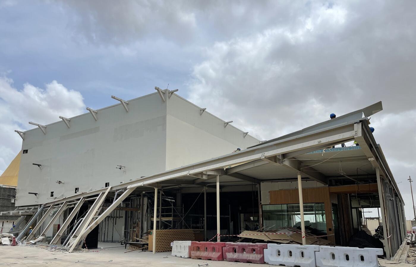 New Zealand Pavilion during demolition with exposed steel structure