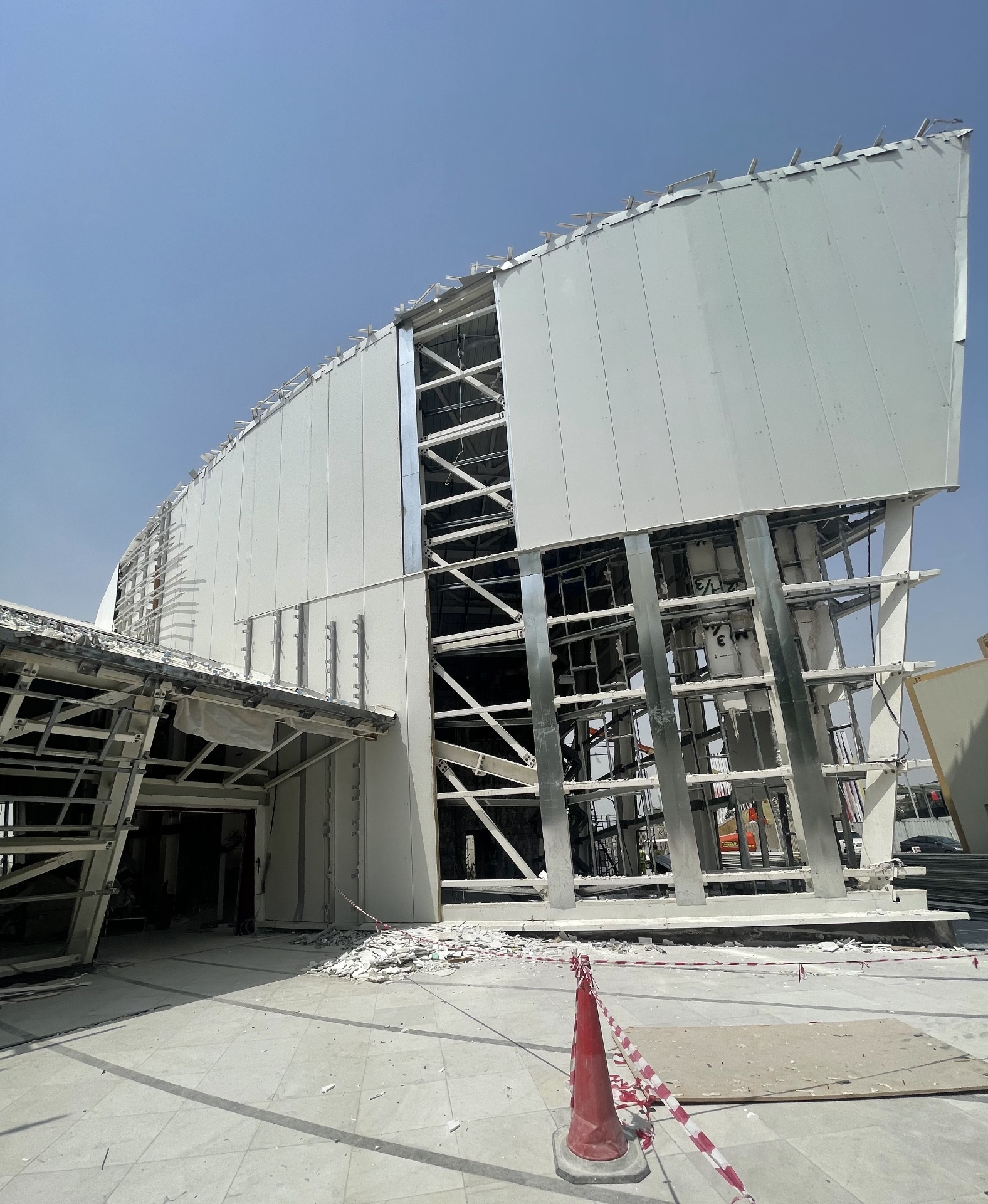 Qatar Pavilion structure with exposed steel framework and cladding removed