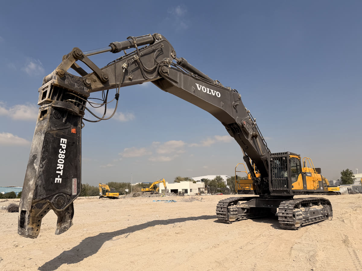 Volvo excavator with demolition attachment used by USF Demolition Works in the UAE