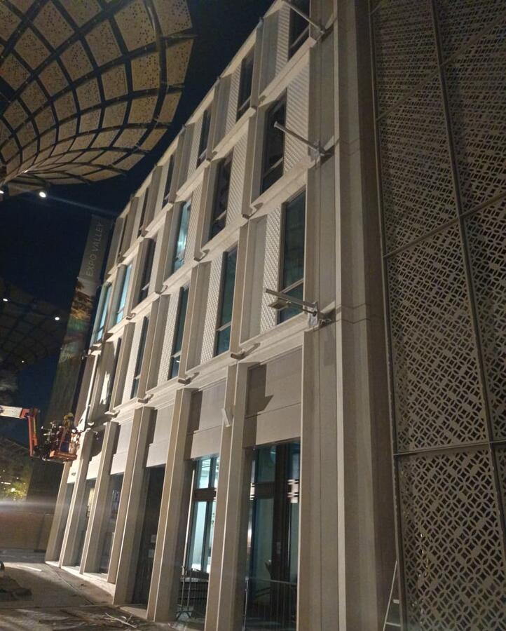 Women's Pavilion and SON buildings after complete facade cladding removal at Expo City Dubai